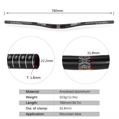 Кермо Wake Comp 31,8х780мм, чорний