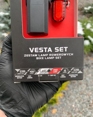 Комплект світла Prox Vesta SET 400Lm, 2200mAh USB, чорний