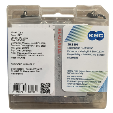 Ланцюг KMC Z8.3 EPT 1/2 X 3/32 114 ланок з замком в боксі, сірий