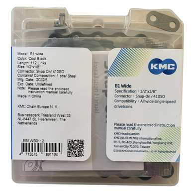 Ланцюг KMC B1 Wide Black 1/2 X 1/8 112 ланок з замком в боксі, чорний