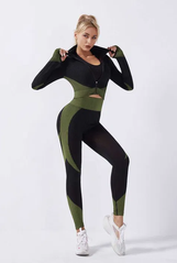 Жіночий спортивний костюм 3-ка, чорно-зелений, M